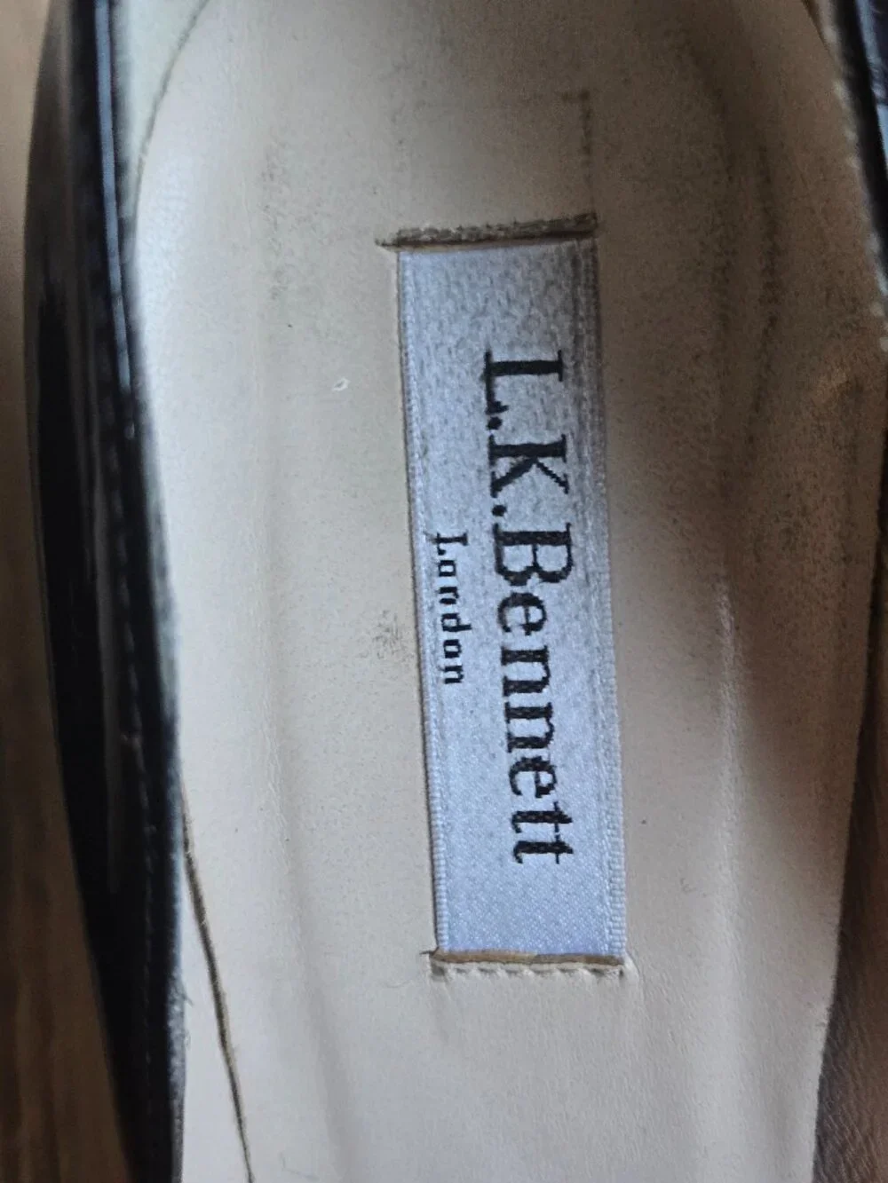 L.K. Bennett Maddox black patent leather espadrille wedge heels